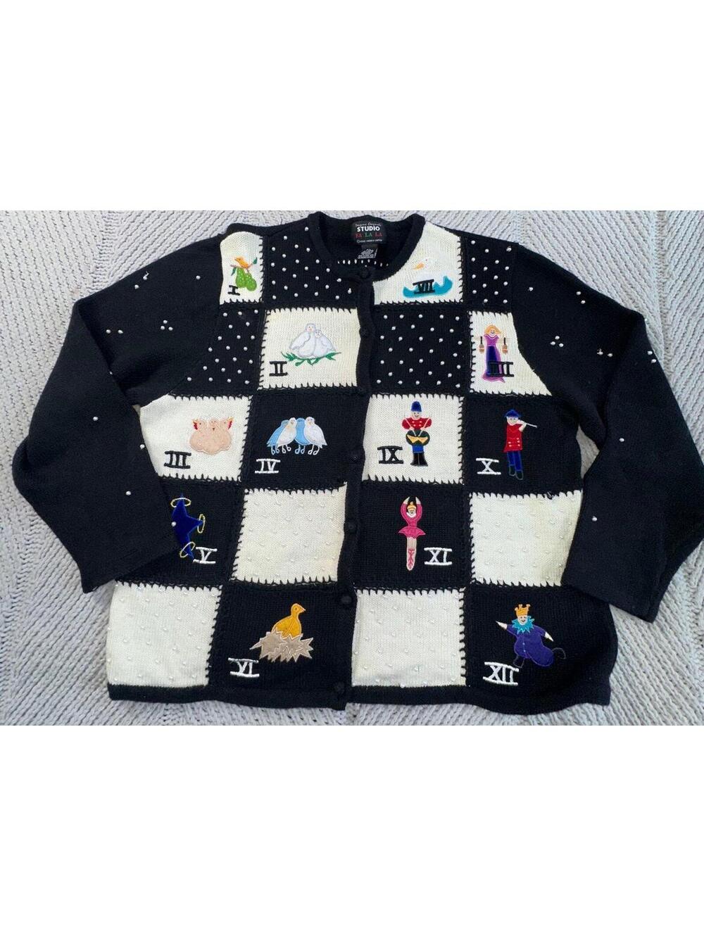 Designer Originals Studio 12 Days of Christmas Sweater Size Petite Large